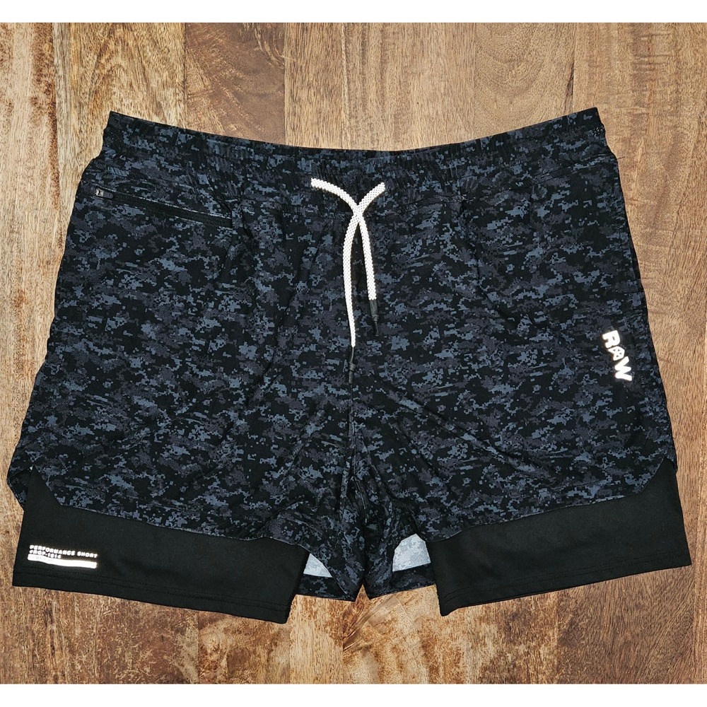 RawGear Performance Shorts Mens 2XL Digital Camo Lined Athletic Stretch Gym DEFY